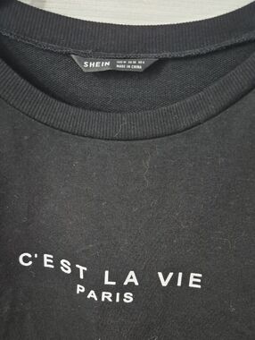 SHEIN Black Graphic C'EST LA VIE PARIS Medium Crewneck Oversized Long Sleeve T